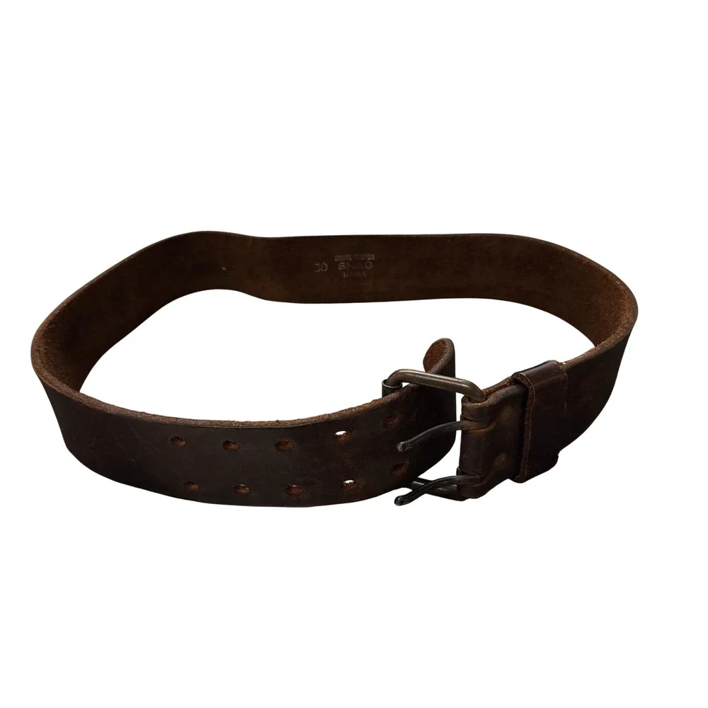 Shag Leather Belt Mens 30 Brown Good Double Prong Distressed Wide Heavy Duty